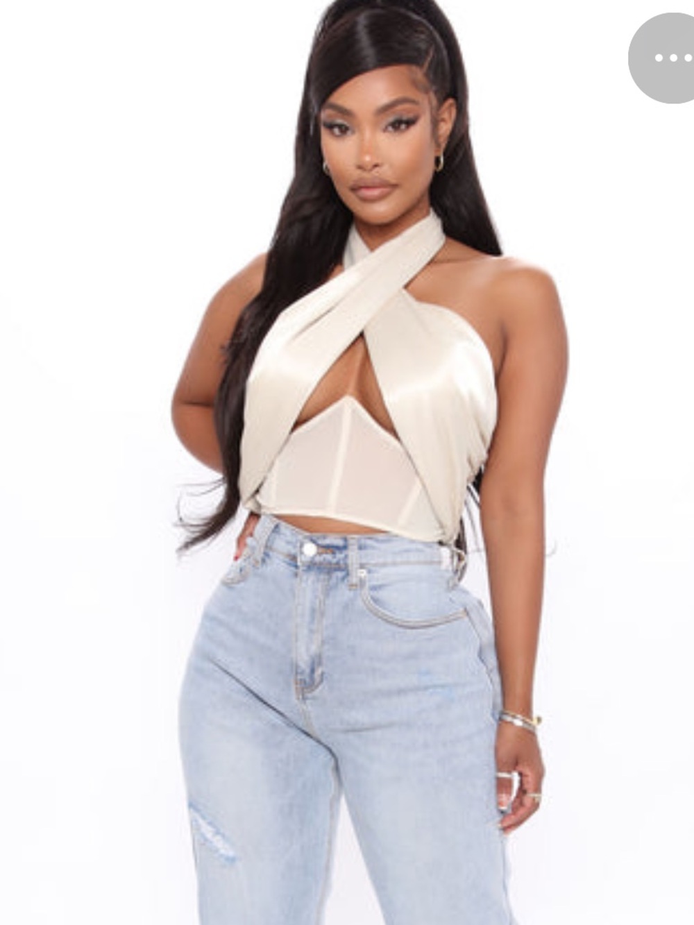 Fashion Nova Cream Cross-Front Halter Bustier Crop Top M